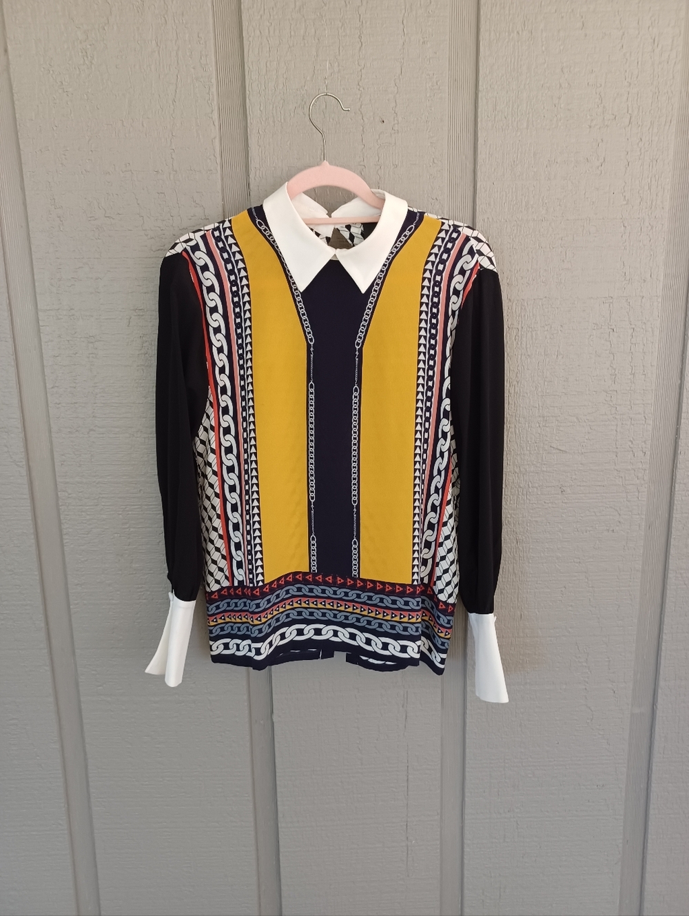 Romance Was Born Print Silk Blouse Size 8 Women Long Sleeve Art To Wear Collared